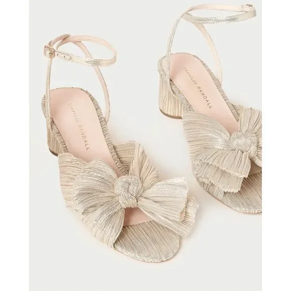 Loeffler Randall Dahlia Platinum Pleated Bow Heel Size 8.5 $450 - Picture 4 of 15